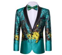 Barry.Wang Men's Tuxedo Blazer Luxury Paisley Embroidery Casual Jacket Lapel One Button Wedding Business Coat Green Gold S-3XL
