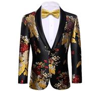 Barry.Wang Men's Tuxedo Blazer Luxury Paisley Embroidery Casual Jacket Lapel One Button Wedding Business Coat Black Gold S-3XL