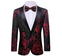 Barry.Wang Men's Tuxedo Blazer Luxury Paisley Embroidery Casual Jacket Lapel One Button Wedding Business Coat Black Red S-3XL