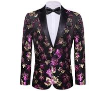 Barry.Wang Men's Tuxedo Blazer Luxury Paisley Embroidery Casual Jacket Lapel One Button Wedding Business Coat