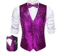 Barry.Wang Mens Vest Sequins Waistcoat Bowtie Lapel Pin Set V-neck Prom Party Tuxedo Wedding for Men Dress Suit Vest S-3XL