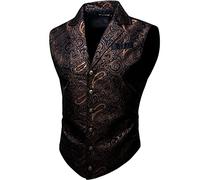 Barry.Wang Mens Victorian Steampunk Waistcoat Gothic Brown Gold Paisley Formal Suit Waistcoat