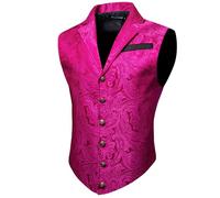 Barry.Wang Mens Victorian Vest Steampunk Gothic Paisley Tailored Collar Waistcoat Halloween Themed Party, Hot Pink, 3XL