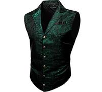 Barry.Wang Mens Victorian Vest Steampunk Gothic Paisley Tailored Collar Waistcoat Halloween Themed Party, A Emerald Green Black, X-Large