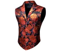 Barry.Wang Mens Victorian Vest Steampunk Gothic Paisley Tailored Collar Waistcoat Halloween Themed Party, Burnt Orange, 3XL