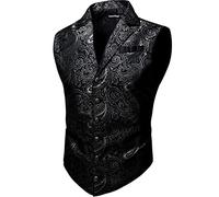 Barry.Wang Mens Victorian Vest Steampunk Gothic Paisley Tailored Collar Waistcoat Halloween Themed Party, Black Silver, 3XL