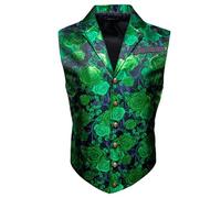 Barry.Wang Mens Victorian Vest Steampunk Gothic Paisley Tailored Collar Waistcoat Halloween Themed Party, Green Flower, XX-L