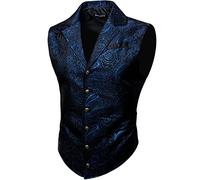Barry.Wang Mens Victorian Vest Steampunk Gothic Paisley Tailored Collar Waistcoat Halloween Themed Party, Blue Black, Small