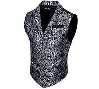 Barry.Wang Mens Victorian White Silver Waistcoat Steampunk Gothic Paisley Suit Vest for Festival