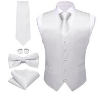 Barry.Wang Mens White Suit Waistcoat Formal V-neck Slim Fit Vest Tie Bowtie Set for Tuxedo Party