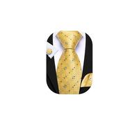 Barry.Wang Mens Yellow Tartan Tie Silk Stripe Necktie Handkerchief Cufflinks Set Formal Wedding