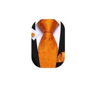 Barry.Wang Orange Tie Men's Paisley Extra Long Necktie Handkerchief Cufflinks Set Formal Wedding