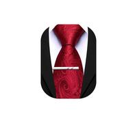 Barry.Wang Paisley Tie for Men Silk Woven Necktie and Tie Clip Set Wedding Party Business Formal, Dark Red, One Size