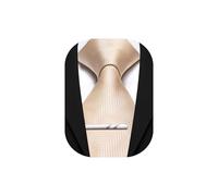 Barry.Wang Plaid Ties Mens Silk Necktie and Tie Clip Checkered Tie for Wedding Party Business Formal, Tan, One size