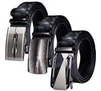 Barry.Wang Ratchet Belt Gift Set Leather Slide Buckle Fashion for Men Business Wedding 3PC