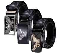 Barry.Wang Ratchet Belt Gift Set Leather Slide Buckle Fashion for Men Business Wedding 3PC