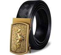 Barry.Wang Ratchet Gold Bat Belt for Boys Full Grain Leather Sliding Adjustable Buckle Fashion Men Belt Business