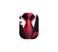 Barry.Wang Red Black Tie Mens Silk Solid Color Necktie Pocket Square Cufflinks Set Wedding Christmas