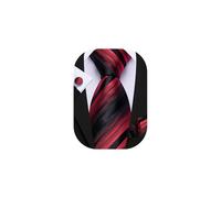 Barry.Wang Red Black Tie Silk Striped Necktie Men's Pocket Square Cufflinks Sets Formal Wedding