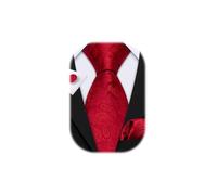 Barry.Wang Red Tie for Men Paisley Silk Necktie Pocket Square Cufflinks Set Wedding Party