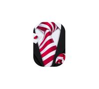 Barry.Wang Red White Ties for Men Silk Striped Necktie Pocket Square Cufflinks Set Wedding Business Party