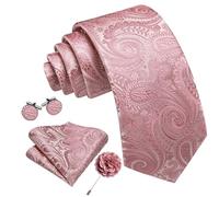 Barry.Wang Rose Gold Tie 63" Paisley Silk Ties Set Pocket Square Cufflinks and Lapel Pin Extra Long Necktie Wedding