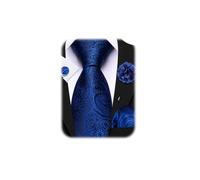 Barry.Wang Royal Blue Paisley Tie and Lapel Pin Set Silk Necktie Pocket Square Cufflinks Formal Wedding Christmas
