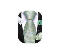 Barry.Wang Sage Green Light Blue Tie with Flower Lapel Pin for Men Floral Silk Necktie Pocket Square Cufflinks Set Formal Wedding Party Business
