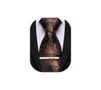Barry.Wang Silk Ties for Men Fun Necktie and Tie Clip Set for Wedding Party Business Formal Extra Long, Skeleton Brown, One Size