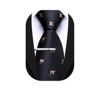 Barry.Wang Silk Ties for Men Fun Necktie and Tie Clip Set for Wedding Party Business Formal Extra Long, Black Brown, One size