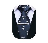 Barry.Wang Silk Ties for Men Fun Necktie and Tie Clip Set for Wedding Party Business Formal Extra Long, Navy Blue, One size