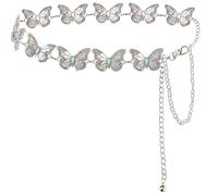 Barry Wang Silver Chain Belt for Women Western Concho Belt Cowgirl Boho Waist Chain Adjustable Vintage Belt Hollow Out Daisy Country Concert Outfit for Dress Jeans