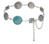 Barry Wang Silver Chain Belt for Women Western Concho Belt Cowgirl Boho Waist Chain Adjustable Vintage Belt Hollow Out Daisy Country Concert Outfit for Dress Jeans