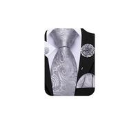 Barry.Wang Silver Tie 63" Paisley Silk Ties Set Pocket Square Cufflinks and Lapel Pin Extra Long Necktie Wedding