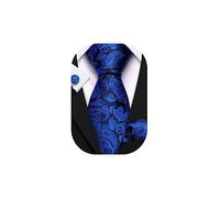 Barry.Wang Skinny Tie Men's Royal Blue Paisley Necktie Silk Handkerchief Cufflinks Set for Formal Business Wedding
