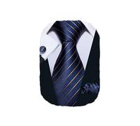 Barry.Wang Stripe Men Ties Set Classic WOVEN Necktie with Handkerchief Cufflinks Formal Blue Brown