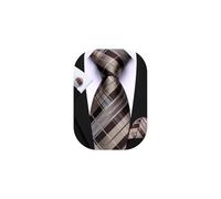 Barry.Wang Tartan Tie Men's Brown Silk Plaid Scottish Necktie Pocket Square Cufflinks Sets Formal Wedding