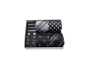 Barry.Wang Tie Set 4 PCS Gift Men's Silk Black Necktie Pocket Square Cuff Links Tie Clips Wedding Classic Formal