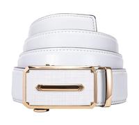 Barry.Wang White Gold Ratchet Belt for Men Leather formal Dress Slide Buckle Adjustment Design Golf Business Dinner