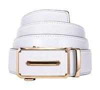 Barry.Wang White Gold Ratchet Belt for Men Leather formal Dress Slide Buckle Automatic Design Golf Wedding Business Dinner Club