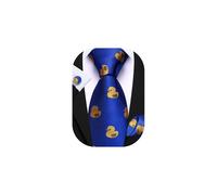 Barry.Wang Yellow Duck Tie Silk Funny Royal Blue Necktie Handkerchief Cufflinks Set Formal Party Cosplay