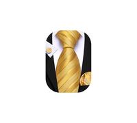 Barry.Wang Yellow Tie Men's Silk Stripe Necktie Pocket Square Cufflinks Sets Formal Wedding