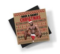Barry Wood Santa Hat Square Christmas Card - Novelty Funny Rude Crude Fun Merry Xmas Eve Festive Sack Jolly Personalised/Blank Message Craft Card Black Envelope (Blank Message Prime)