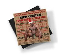 Barry Wood Yule Log Square Christmas Card - Novelty Funny Rude Crude Fun Merry Xmas Eve Festive Santa Jolly Personalised/Blank Message Craft Card Black Envelope (Blank Message Prime)