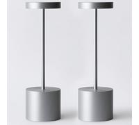 Barryca 2 Pack Cordless Rechargeable Table Lamp, 3 Color Temperature & Dimmable, IP54 Waterproof Battery Operated Portable LED Light for Outdoor, Patio, Restaurant, Bedside, Shower(Silver)