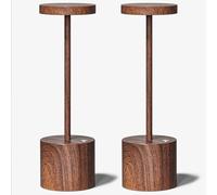 Barryca Cordless Rechargeable Table Lamp - IP54 Waterproof 3-Color Dimmable 5000mAh Battery USB Portable LED Light for Outdoor Patio Desk Bedside Restaurant (2 Pack Wood)
