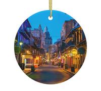 Bars Neon Lights Double-Sided Printed Christmas Ceramic Round Ornament With Gold Hanging Cord-Festive Holiday Decoration For Home,Store