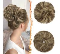 BARSDAR 2 PCS Messy Bun Hair Pieces, Elastic Brown Blonde Messy Hair Bun Scrunchies Extensions for Women Synthetic Thick Fluffy Updo Chignons Hairpieces - Medium Brown with Blonde