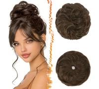 BARSDAR 2 PCS Messy Bun Hair Pieces, Elastic Medium Chestnut Brown Messy Hair Bun Scrunchies Extensions for Women Synthetic Thick Fluffy Updo Chestnut Brown Hairpieces Daily