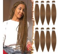 BARSDAR 26 Inch 8 Packs Auburn Braiding Hair Pre Stretched Professional Synthetic Crochet Braiding Hair Extensions Hot Water Setting Yaki Texture -30# Light Auburn